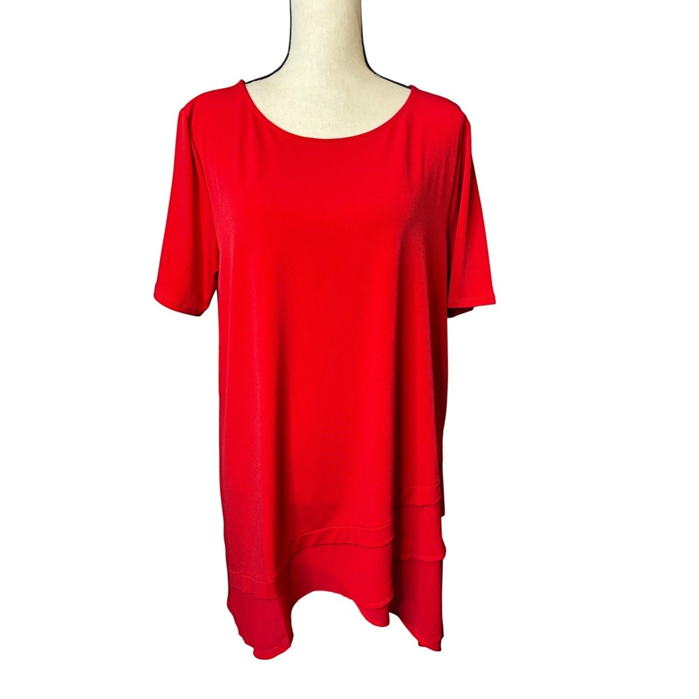 Zenana Outfitters Red Layered Asymmetric Hem Tunic Top XL Short Sleeve Scoop